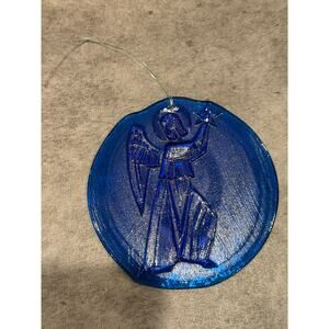 Cobalt Blue Glass Angel Holding Star Christmas Ornament 4.5” tall